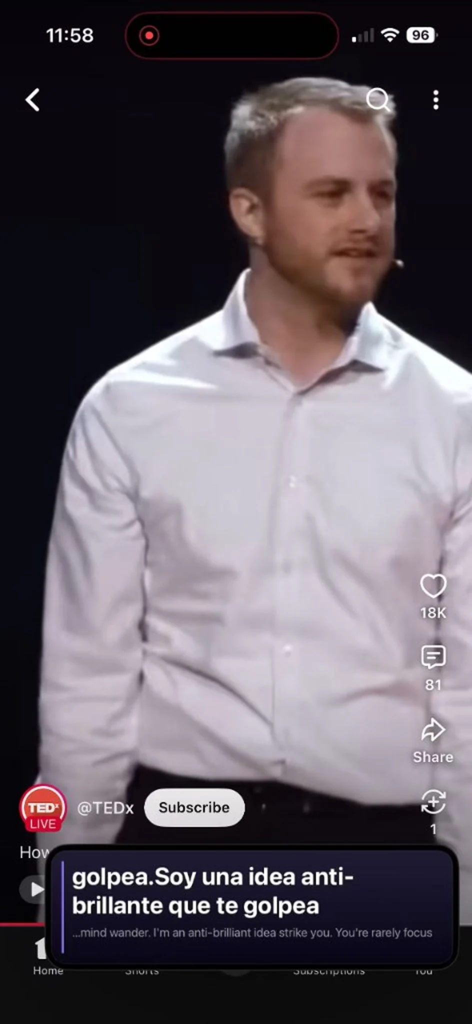 Floating captions over a YouTube video