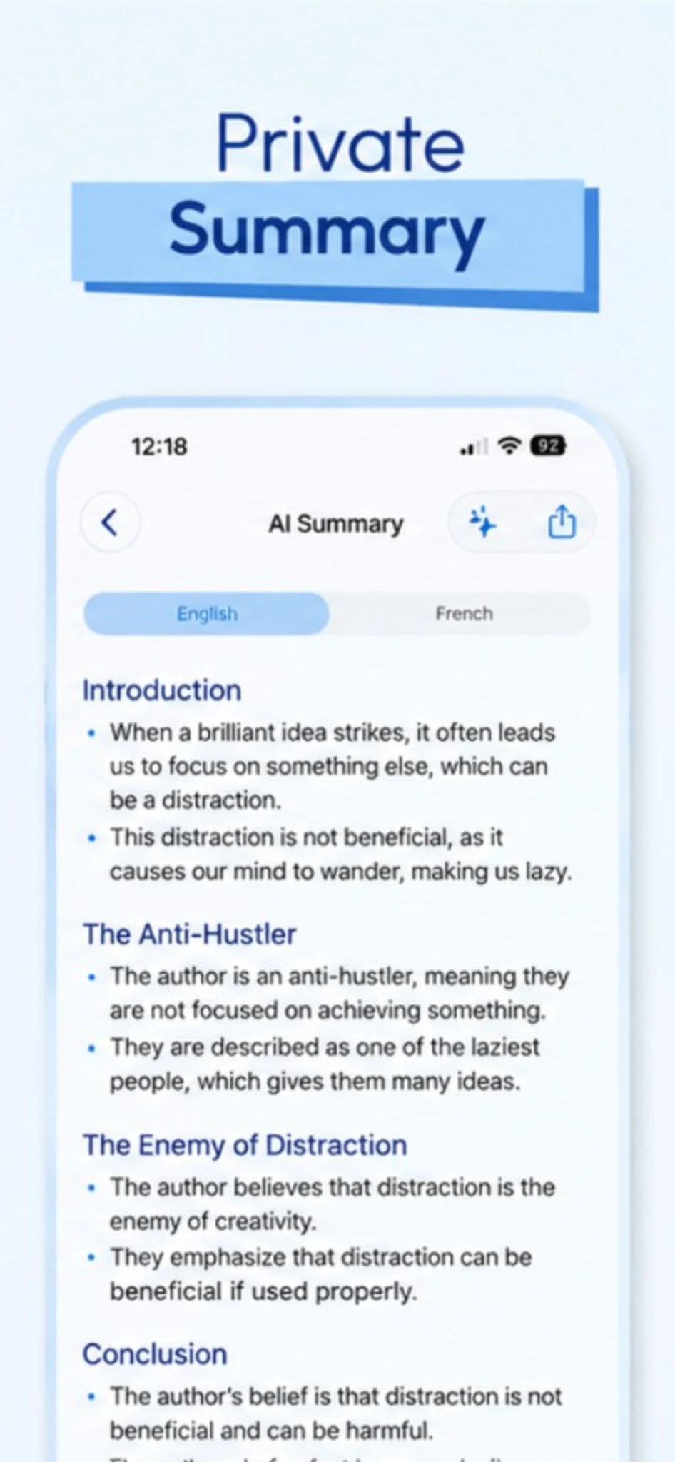 Private AI summary generated on this iPhone